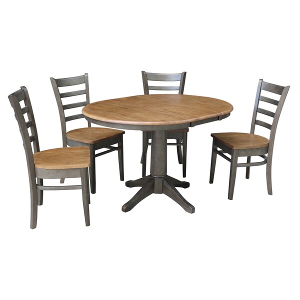 International Concepts Round 36 in Rd Extension Dining table, 4 RTA chairs, Hickory/Washed Coal, 36 W, 48 L, 30.1 in H, Wood K45-36RXT-27B-C617-4 - main